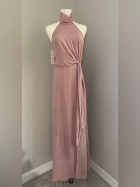 Jenny Yoo Dusty Rose Halter Maxi Dress with Side Knot